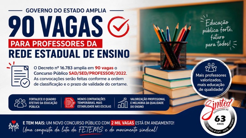 Governo amplia vagas para professores da Rede Estadual e fortalece quadro efetivo da educação pública