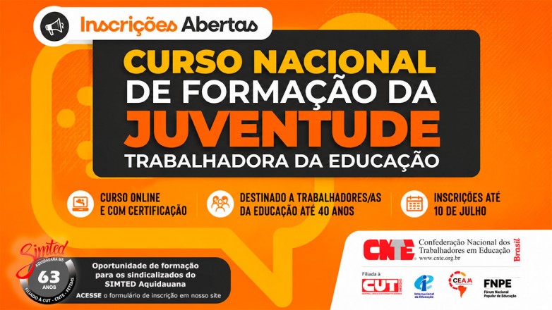 CNTE abre inscrições para curso nacional de formação da juventude trabalhadora da educação